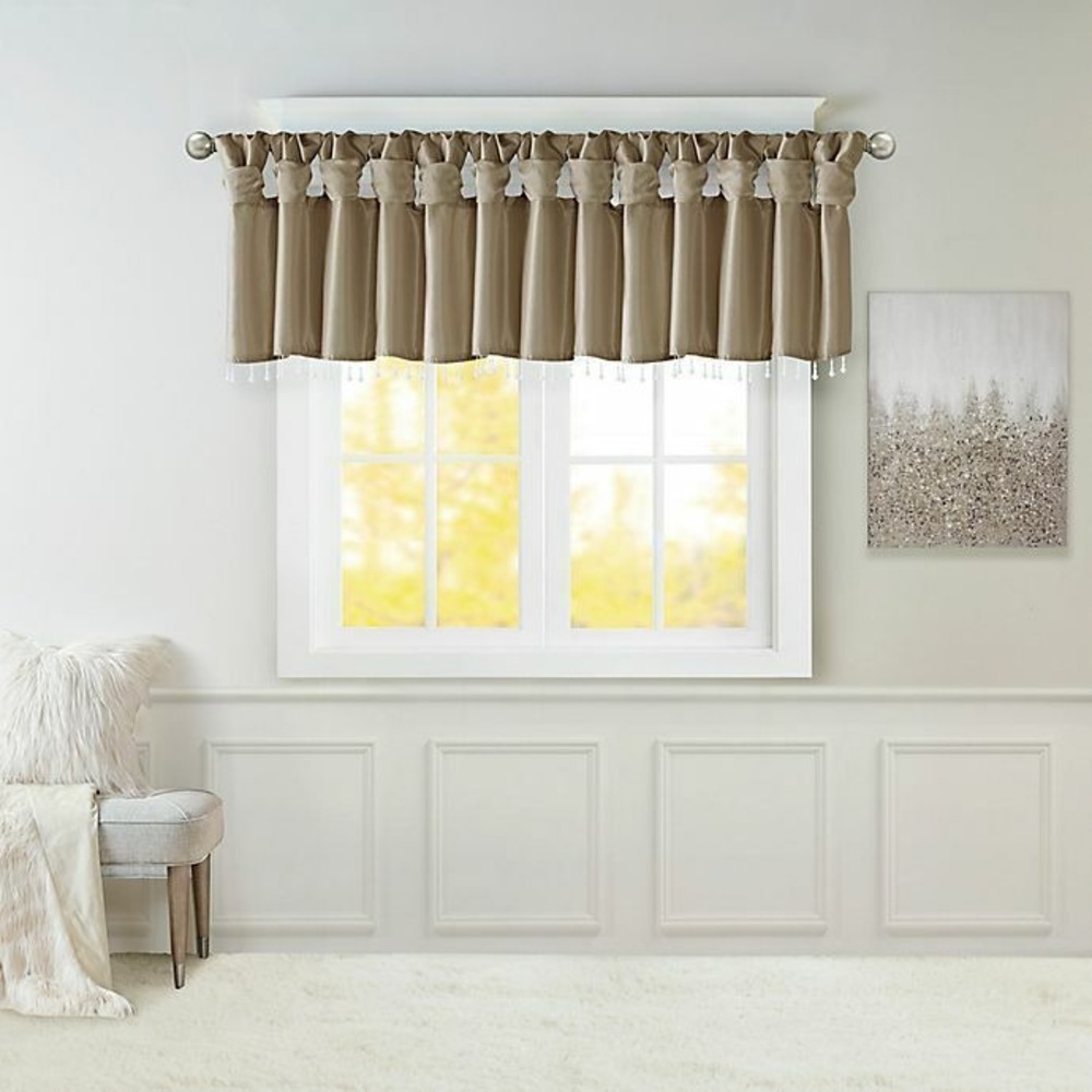 Madison Park Emilia Twist Tab Valance With Beads Pewter‎ Beaded New 50 X 26